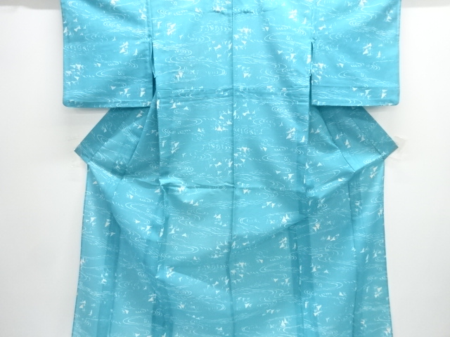 駒絽流水に抽象鳥模様小紋着物